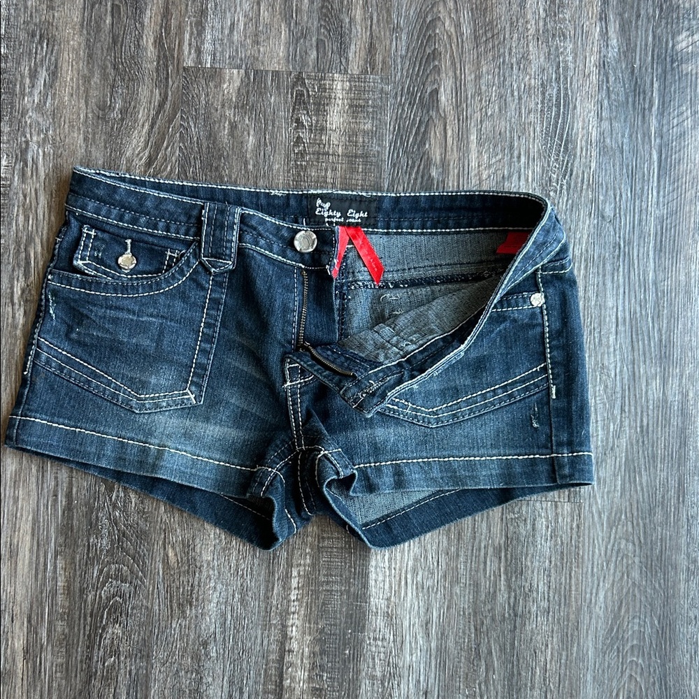 Eighty Eight Dark Blue Denim Low-Rise Jean Shorts